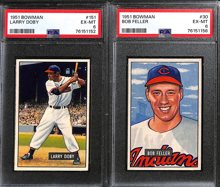 (6) HOFer Graded 1951 Bowman Cards! All Graded PSA 6 - Larry Doby, Bob Feller, Pee Wee Reese, Phil Rizzuto, Leo Durocher, Frank Frisch