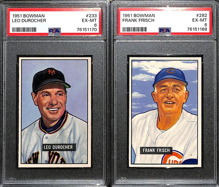 (6) HOFer Graded 1951 Bowman Cards! All Graded PSA 6 - Larry Doby, Bob Feller, Pee Wee Reese, Phil Rizzuto, Leo Durocher, Frank Frisch