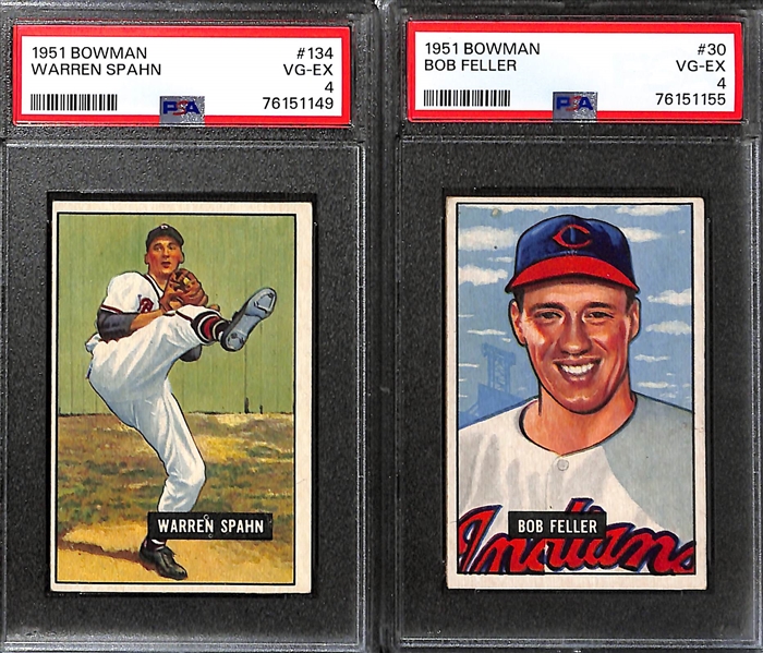 (8) Graded 1951 Bowman Cards (All Graded PSA 4) - Duke Snider, Roy Campanella, Warren Spahn, Bob Feller, Pee Wee Reese, Don Newcombe, Paul Richards, Hank Bauer