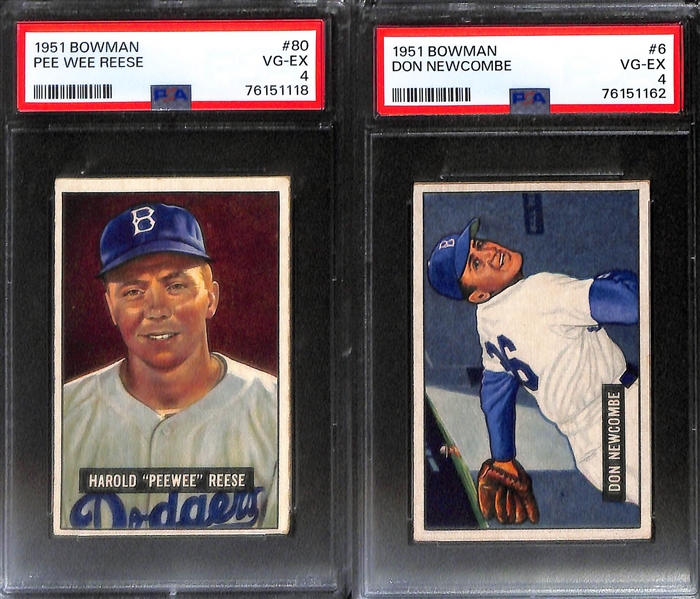 (8) Graded 1951 Bowman Cards (All Graded PSA 4) - Duke Snider, Roy Campanella, Warren Spahn, Bob Feller, Pee Wee Reese, Don Newcombe, Paul Richards, Hank Bauer