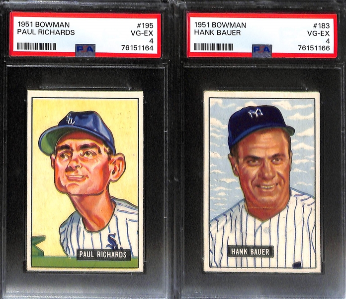 (8) Graded 1951 Bowman Cards (All Graded PSA 4) - Duke Snider, Roy Campanella, Warren Spahn, Bob Feller, Pee Wee Reese, Don Newcombe, Paul Richards, Hank Bauer