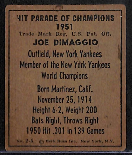 1951 Berk Ross Joe DiMaggio Card