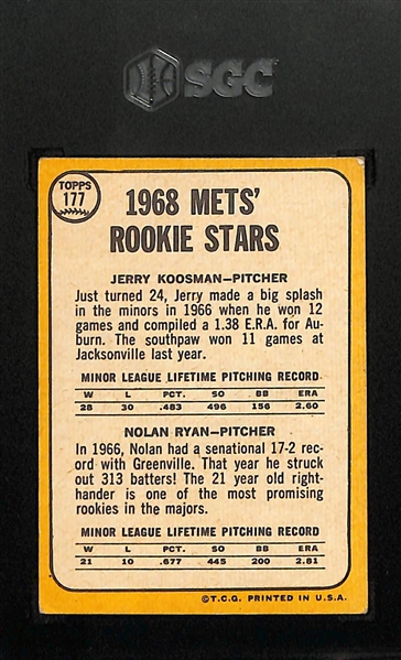 1968 Topps Nolan Ryan & Jerry Koosman Rookie Card #177 Graded SGC 4.5
