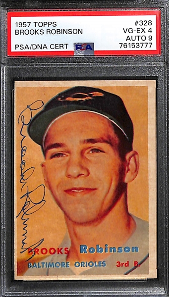 1957 Topps Brooks Robinson Signed Rookie Card #328 Graded PSA 4 (Autograph Grade 9)