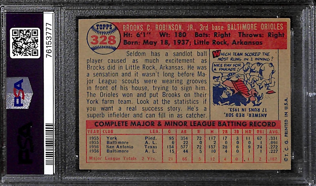 1957 Topps Brooks Robinson Signed Rookie Card #328 Graded PSA 4 (Autograph Grade 9)