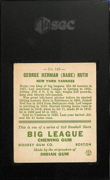 1933 Goudey #149 Babe Ruth Graded SGC 4.5