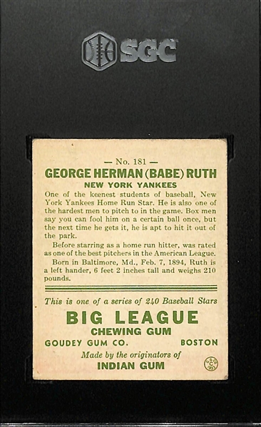 1933 Goudey #181 Babe Ruth Graded SGC 4.5