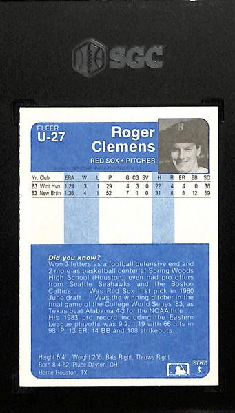 1984 Fleer Update Roger Clemens Rookie Card #U-27 Graded SGC 8.5 