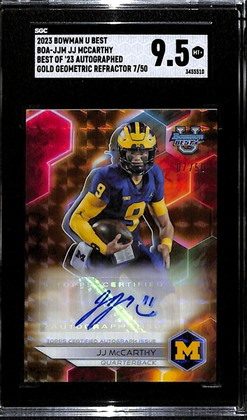 2023 Bowman's Best University JJ McCarthy Rookie Autograph Gold Refractor Graded SGC 9.5 (#/50)