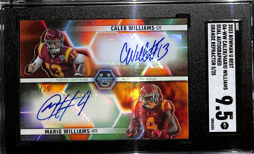 2023 Bowman's Best University Caleb Williams/Mario Williams Dual Rookie Autograph Orange Refractor Graded SGC 9.5 (#/25)