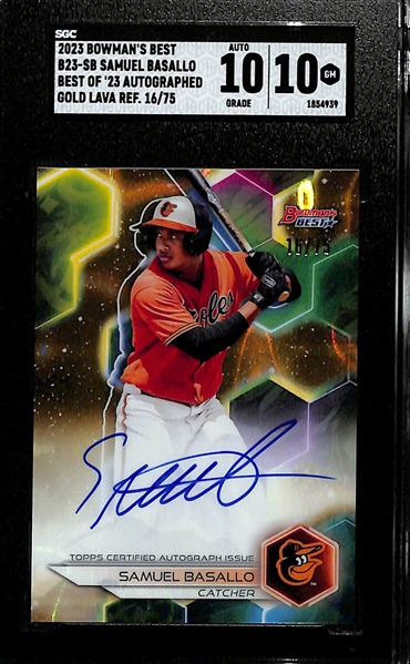 2023 Bowman's Best Samuel Basallo Rookie Autograph Gold Lava Refractor Graded SGC 10 (10 Auto) (#/75)