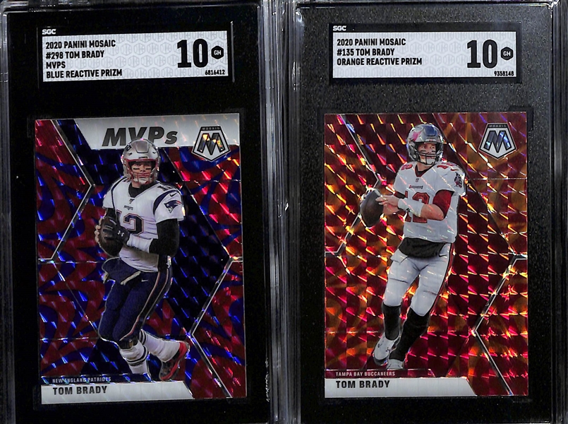 Lot of (8) Graded 2020 Tom Brady Panini Mosaic Cards w. Panini Mosaic MVPs Tom Brady Blue Reactive Prizm SGC 10