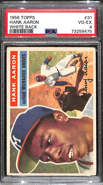 1956 Topps Baseball Hank Aaron White Back #31 PSA 4 