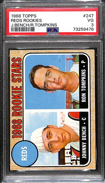 1968 Topps Baseball Johnny Bench Rookie Stars Card #247 PSA 3