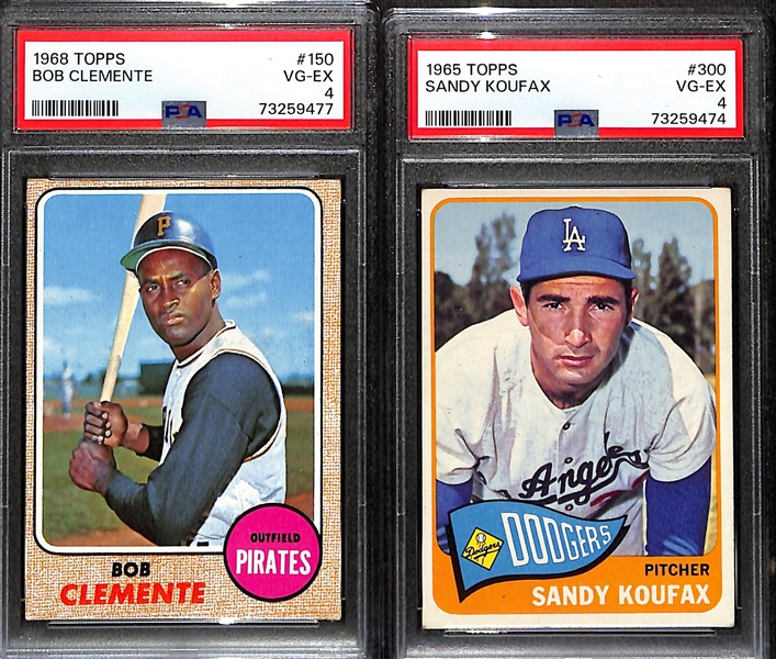 1965 Topps Baseball Sandy Koufax PSA 4 & 1968 Topps Bob Clemente PSA 4 