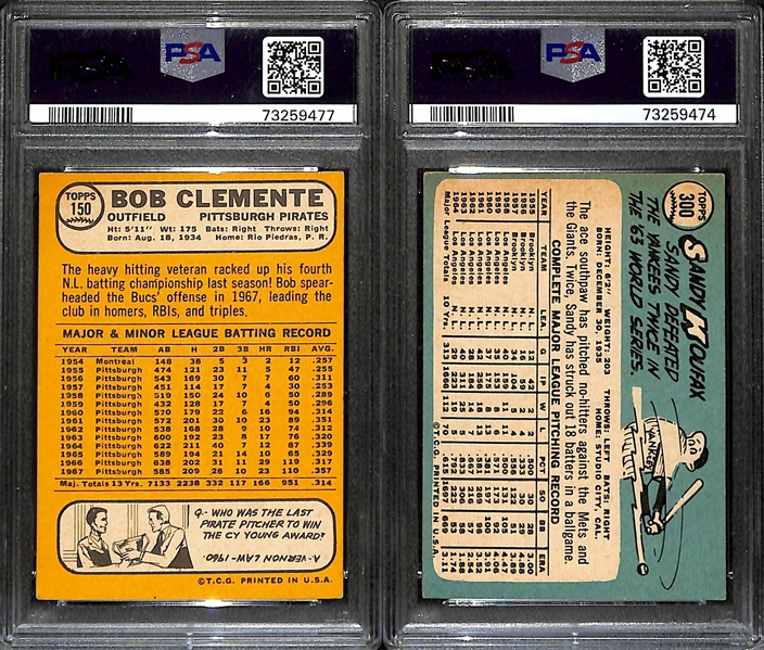 1965 Topps Baseball Sandy Koufax PSA 4 & 1968 Topps Bob Clemente PSA 4 