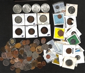 Lot of Approx (150) Foreign Coinage from 1835-2010 w. 1835 India One Quarter Anna & 1956 English 2 Shillings Silver Coin