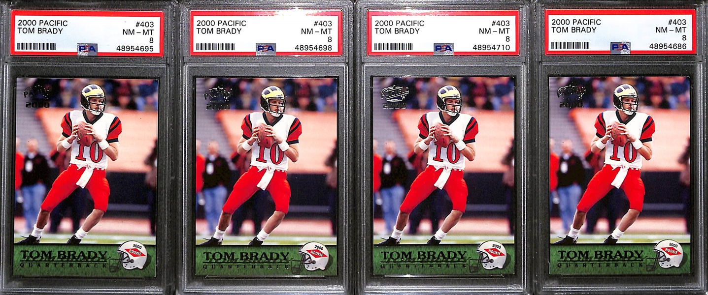 Lot of (4) 2000 Pacific Tom Brady #403 Rookie Cards - All PSA 8