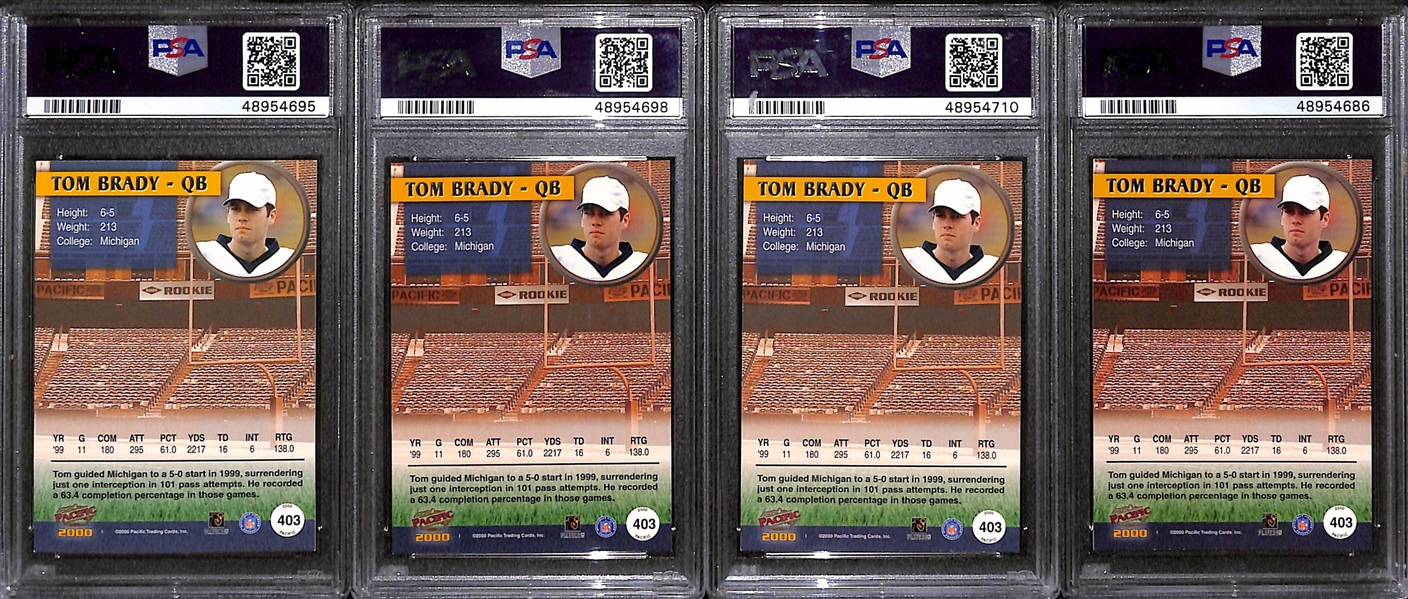 Lot of (4) 2000 Pacific Tom Brady #403 Rookie Cards - All PSA 8