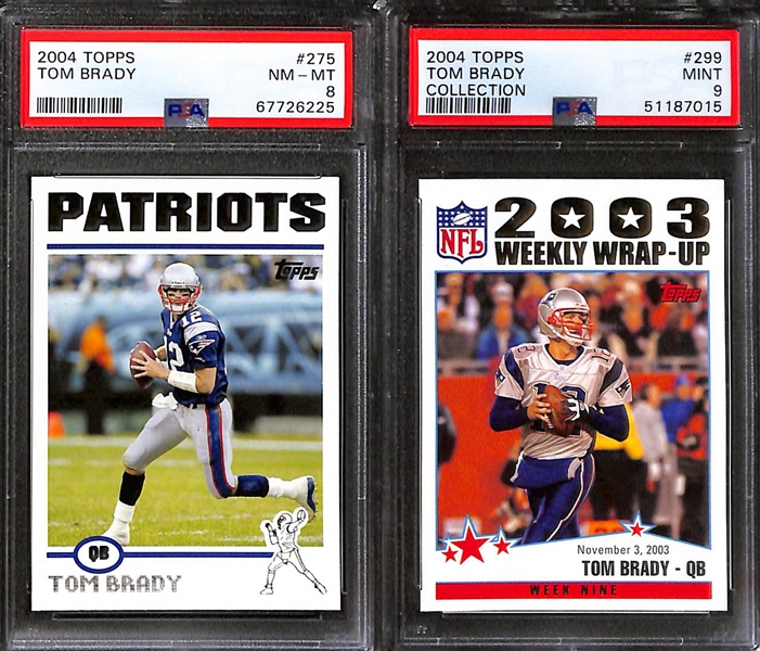 Lot of (4) Graded 2004 Tom Brady Cards w. Topps Chrome PSA 10 & Playoff Honors PS-22 Prime Signatures Preview (#/999) SGC 8.5