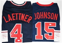 Magic Johnson & Christian Laettner Signed Team USA Style Jerseys - Both w. JSA COAs