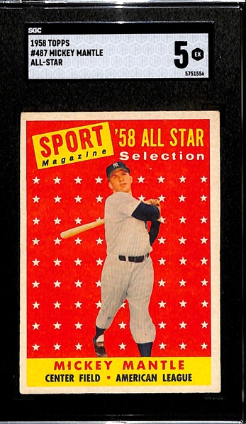 1958 Topps Mickey Mantle All-Star #487 Graded SGC 5