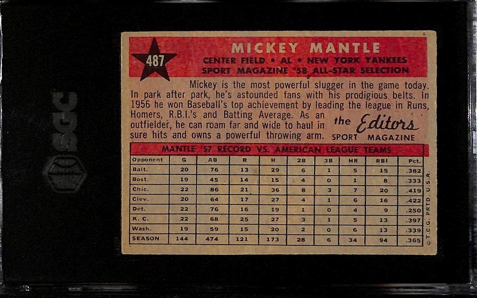 1958 Topps Mickey Mantle All-Star #487 Graded SGC 5