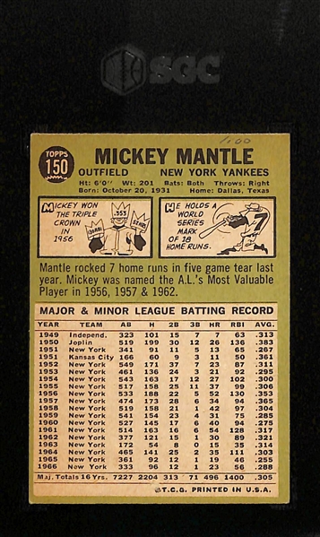 1967 Topps Mickey Mantle #150 Graded SGC 2.5