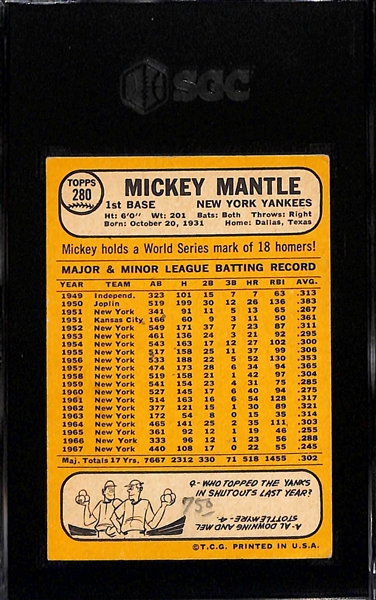 1968 Topps Mickey Mantle #280 Graded SGC 1.5