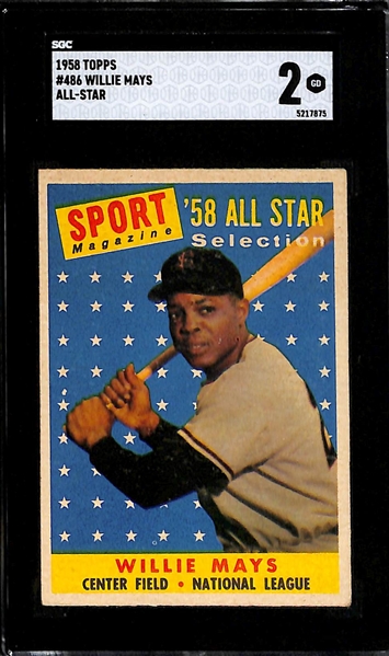 (3) Graded Willie Mays Cards - 1966 #1 (SGC 4.5), 1958 All-Star #486 (SGC 2), 1967 Fence Busters #423 (SGC 6)