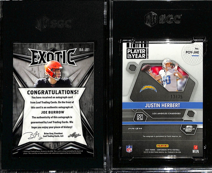 2022 Leaf Exotic Joe Burrow Autograph SGC 10 (#6/8) & 2021 Contenders Optic Justin Herbert Autograph SGC 6 (10 Auto Grade) #13/25