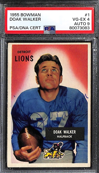 Lot of (4) PSA DNA Authentic Bowman Football Hall of Fame Autographs - 1955 Doak Walker (PSA 4) (9 Auto) 1955 Tom Fears (PSA 5) (9 Auto), 1954 George Connor (PSA 5) (10 Auto), 1954 Dante Lavelli...