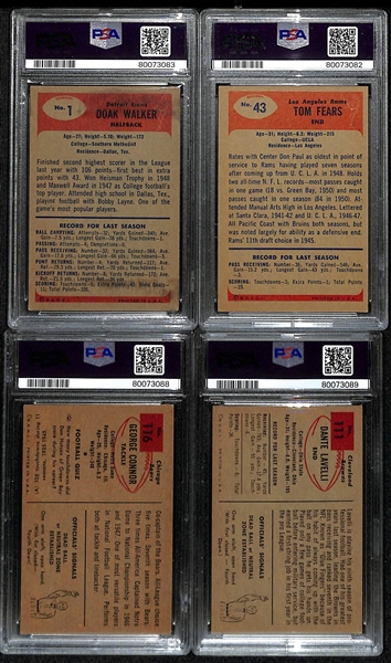 Lot of (4) PSA DNA Authentic Bowman Football Hall of Fame Autographs - 1955 Doak Walker (PSA 4) (9 Auto) 1955 Tom Fears (PSA 5) (9 Auto), 1954 George Connor (PSA 5) (10 Auto), 1954 Dante Lavelli...