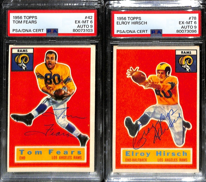 Lot of (5) PSA DNA Authentic 1956 Topps Football Autographs- Joe Schmidt Rookie (PSA 6) (8 Auto), Alan Ameche (PSA 5) (9 Auto), Mike McCormack (PSA 7) (8 Auto), Tom Fears (PSA 6) (9 Auto), Elroy...