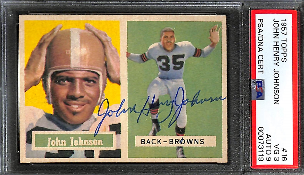 Lot of (3) PSA DNA Authentic 1957 Topps Football Autographs- John Henry Johnson (PSA 3) (9 Auto), Bill Forester (PSA 5) (8 Auto), Tobin Rote (PSA 6) (9 Auto)