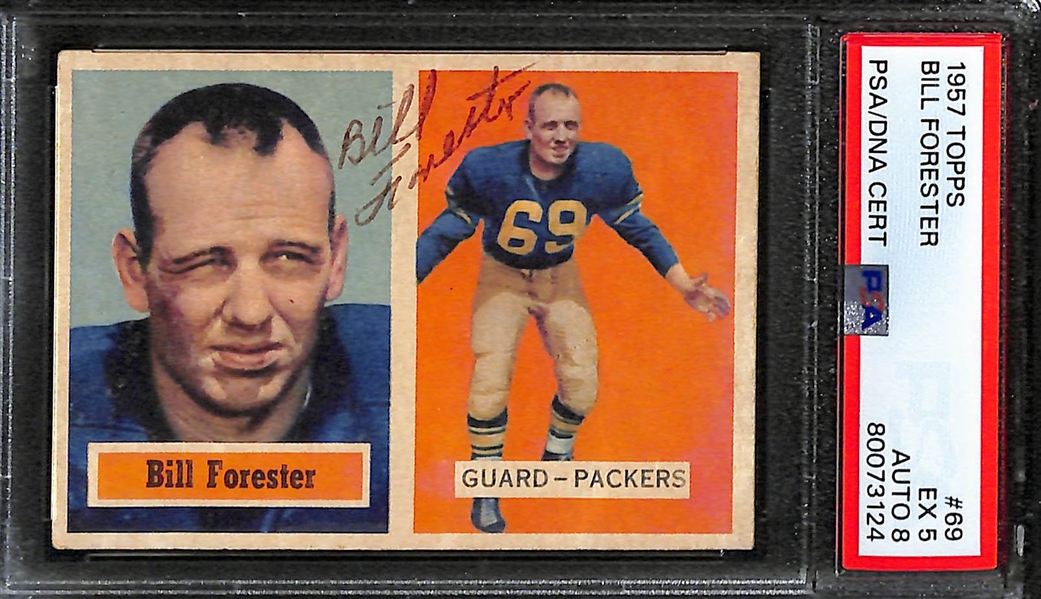 Lot of (3) PSA DNA Authentic 1957 Topps Football Autographs- John Henry Johnson (PSA 3) (9 Auto), Bill Forester (PSA 5) (8 Auto), Tobin Rote (PSA 6) (9 Auto)