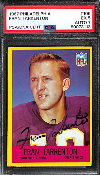 Lot of (2) PSA DNA 1967 Philadelphia Autographs- Fran Tarkenton (PSA 5) (7 Auto), Tommy Mason (PSA 6) (6 Auto)