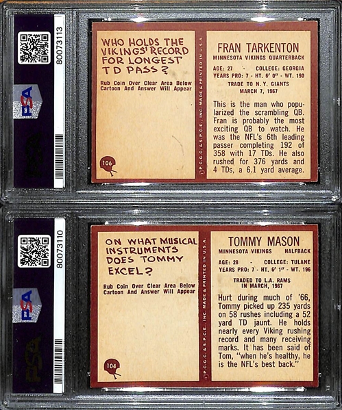 Lot of (2) PSA DNA 1967 Philadelphia Autographs- Fran Tarkenton (PSA 5) (7 Auto), Tommy Mason (PSA 6) (6 Auto)