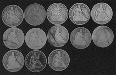 Lot of (13) US Seated Liberty Silver Half Dollars from 1844-1877
