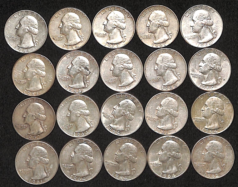 Lot of (8) Rolls of US Washington Silver Quarters from 1960-1964