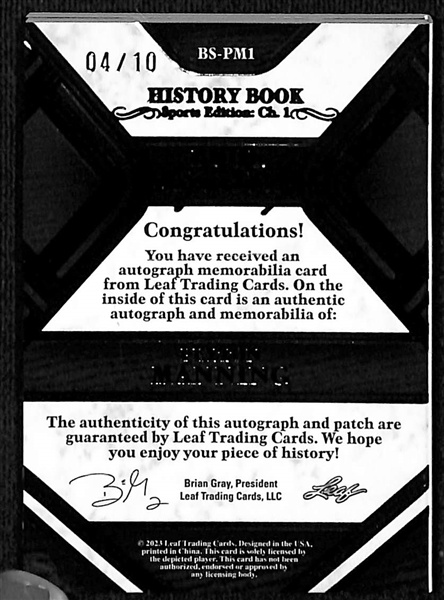 2023 Leaf History Book Peyton Manning Autograph Jersey Patch Booklet (#/10)