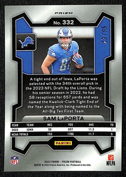 2023 Panini Prizm Sam Laporta Blue Disco Rookie (#/35)