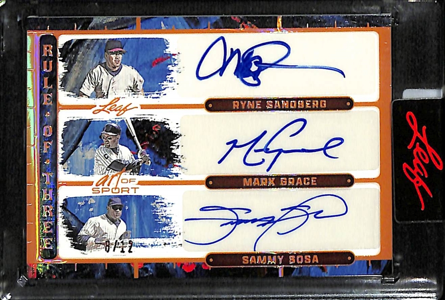 2023 Leaf Art of Sport Ryne Sandberg/Mark Grace/Sammy Sosa Triple Autograph (#/12)