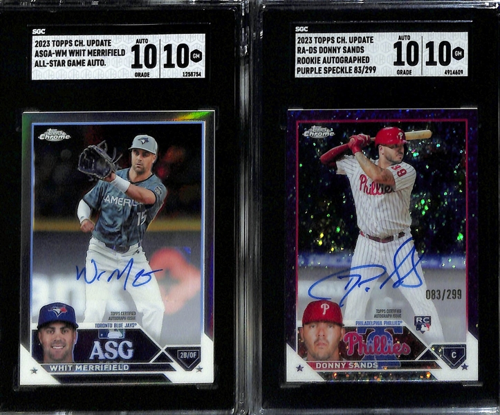 Lot of (6) SGC Graded 2023 Topps Chrome Update Autographs inc. Ezequiel Tovar Rookie Refractor (SGC 10) (#/499), Jose Ramirez (SGC 10), +