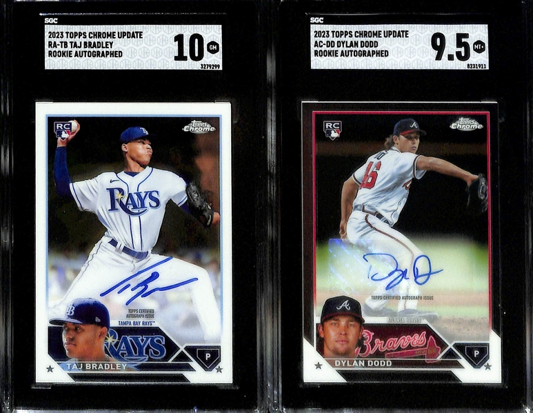 Lot of (6) SGC Graded 2023 Topps Chrome Update Autographs inc. Ezequiel Tovar Rookie Refractor (SGC 10) (#/499), Jose Ramirez (SGC 10), +