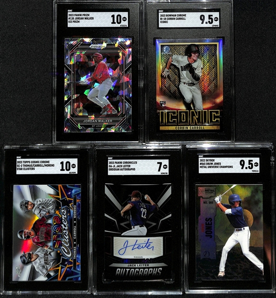 Lot of (13) Graded Baseball Cards inc: 2021 Panini Tyler Stephenson Rookie Gold Disco (SGC 10) (#/10), 2023 Prizm Johan Rojas Rookie Autograph Gold (SGC 10) (#/10) +