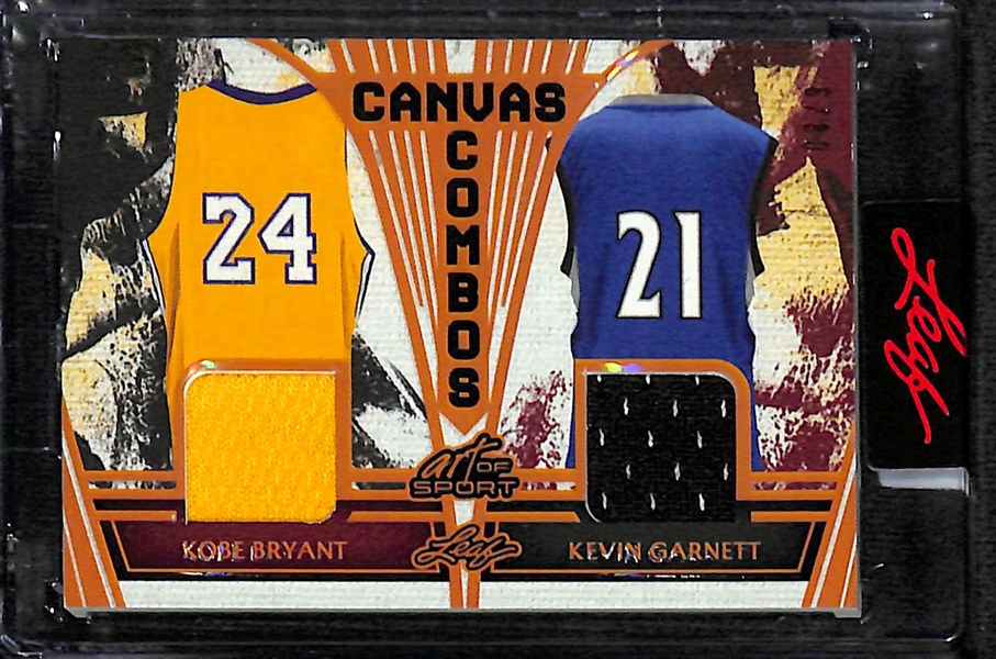 Lot of (4) 2023 Leaf Art of Sport Basketball Jersey Patch Cards inc. Kobe Bryant/Kevin Garnett Dual (#/30), O'Neal/Olajuwon/Ewing/Robinson Quad (#/35),+