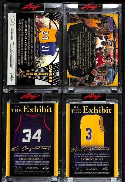 Lot of (4) 2023 Leaf Art of Sport Basketball Jersey Patch Cards inc. Kobe Bryant/Kevin Garnett Dual (#/30), O'Neal/Olajuwon/Ewing/Robinson Quad (#/35),+