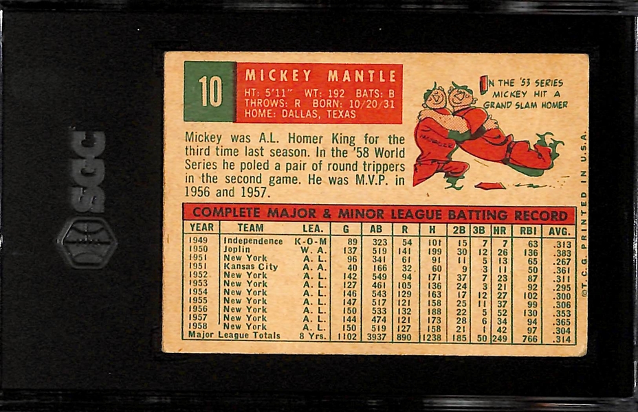 1959 Topps Mickey Mantle #10 Graded SGC 3