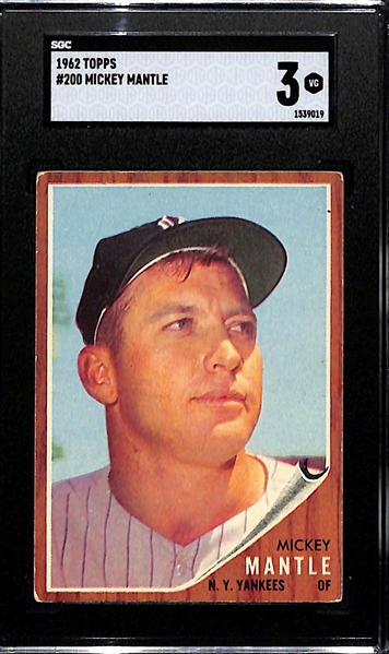 1962 Topps Mickey Mantle #200 Graded SGC 3